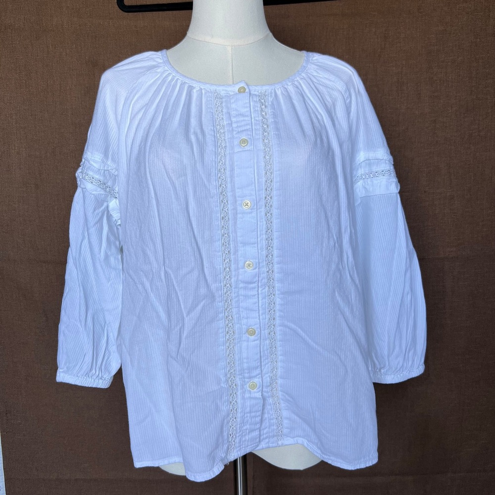 Gap Womens White Lace Trim Button Front Peasant Blouse XS Cotton Rayon BOHO